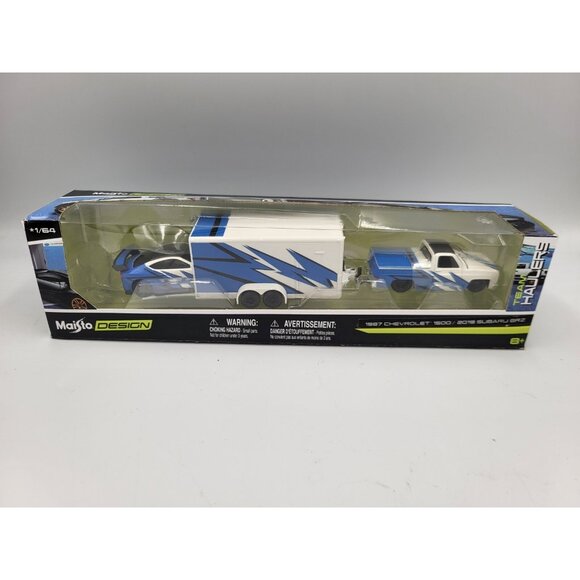 Maisto 1:64 1987 Chevrolet 1500 / Subaru BRZ w/ Enclosed Trailer – Team Haulers - Picture 1 of 8